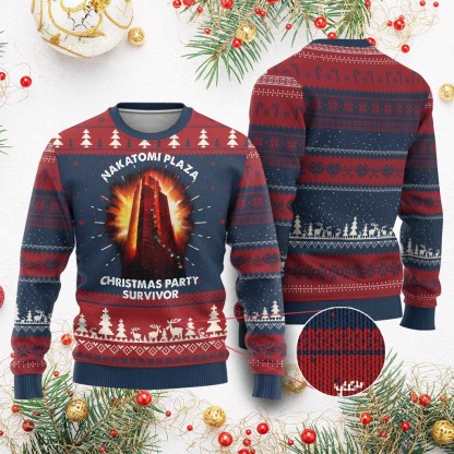 nakatomi plaza christmas party survivor ugly christmas sweater 1 Nakatomi Plaza Christmas Party Survivor Ugly Christmas Sweater - Image 1