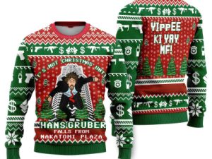 Nakatomi Plaza Green Funny Ugly Christmas Sweater - Image 1