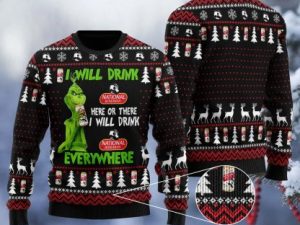 National Bohemian Grinch Will Drink Everywhere Ugly Christmas Sweater - Image 1