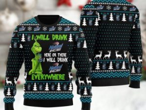 Natural Ice Grinch Will Drink Everywhere Ugly Christmas Sweater - Image 1