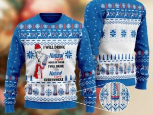 Natural Light Cat Hat Will Drink Everywhere Ugly Christmas Sweater - Image 1