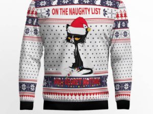 Naughty List Cat Meow Ugly Christmas Sweater - Image 1