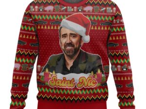 Nicolas Cage Jolly Old Saint Nic Ugly Christmas Sweater - Image 1