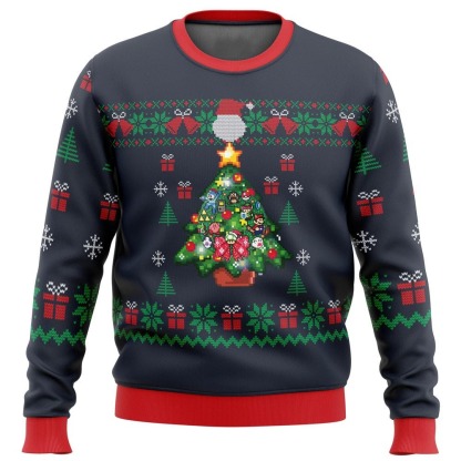 nintendo tree ugly christmas sweater holiday gift 1 Nintendo Tree Ugly Christmas Sweater Holiday Gift - Image 1