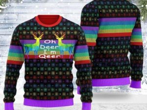 Oh Deer Im Qeer Lgbt Ugly Christmas Sweater - Image 1