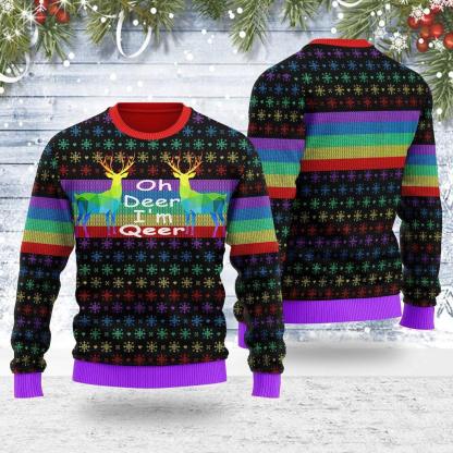 oh deer im qeer lgbt ugly christmas sweater 1 Oh Deer Im Qeer Lgbt Ugly Christmas Sweater - Image 1