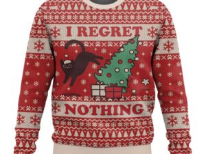 On The Naughty List And I Regret Nothing Cat Ugly Christmas Sweater - Image 1