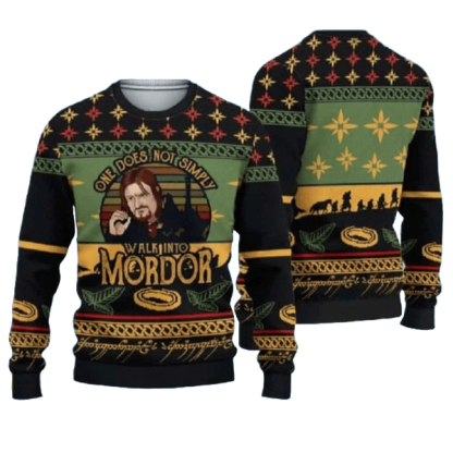 one does not simply walk into mordor lord of the rings ugly christmas sweater 1 One Does Not Simply Walk Into Mordor Lord Of The Rings Ugly Christmas Sweater - Image 1