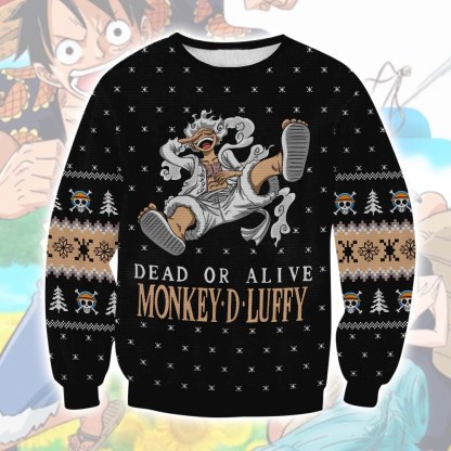 one piece dead or alive monkey d luffy ugly christmas sweater 1 One Piece Dead Or Alive Monkey D Luffy Ugly Christmas Sweater - Image 1