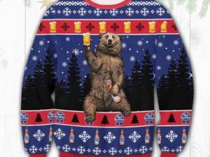 Pabst Blue Ribbon Bear Ugly Christmas Sweater - Image 1