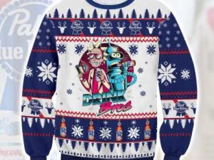 Pabst Blue Ribbon Rick And Morty Ugly Christmas Sweater - Image 1