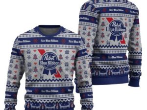 Pabst Blue Ribbon Snowing Ugly Christmas Sweater - Image 1