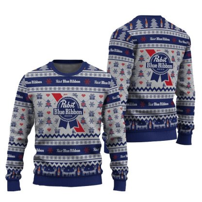 pabst blue ribbon snowing ugly christmas sweater 1 Pabst Blue Ribbon Snowing Ugly Christmas Sweater - Image 1
