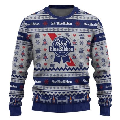 pabst blue ribbon snowing ugly christmas sweater 2 Pabst Blue Ribbon Snowing Ugly Christmas Sweater - Image 2