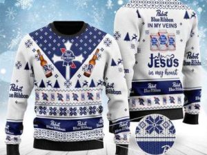 Pabst Blue Ribbon Ugly Christmas Sweater Holiday Gift - Image 1