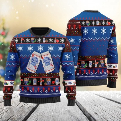 pabst blue ribbon ugly christmas sweater holiday gift holiday gift 1 Pabst Blue Ribbon Ugly Christmas Sweater Holiday Gift Holiday Gift - Image 1