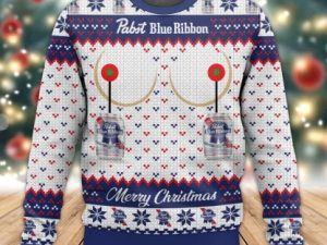 Pabst Blue Ribbon Ugly Christmas Sweater Present - Image 1