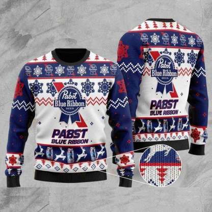 pabst blue ribbon ugly christmas sweater unisex 1 Pabst Blue Ribbon Ugly Christmas Sweater Unisex - Image 1
