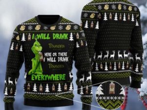 Panera Bread Grinch Will Drink Everywhere Ugly Christmas Sweater - Image 1