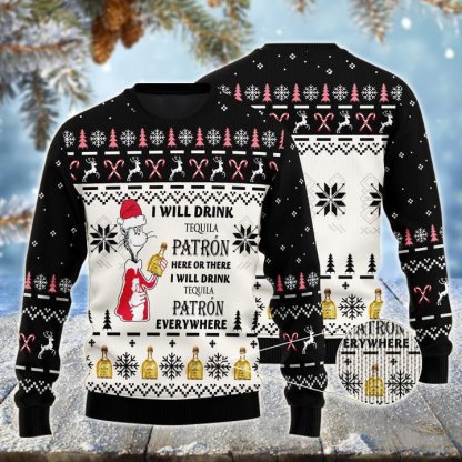 patron cat hat will drink everywhere ugly christmas sweater 1 Patron Cat Hat Will Drink Everywhere Ugly Christmas Sweater - Image 1