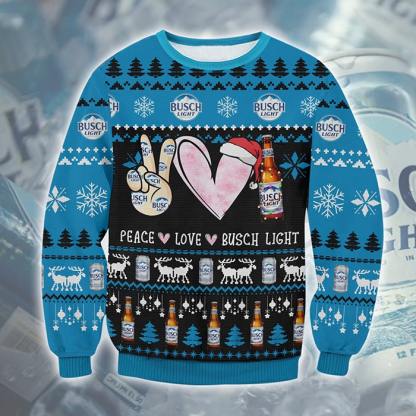 peace love busch light ugly christmas sweater 1 Peace Love Busch Light Ugly Christmas Sweater - Image 1