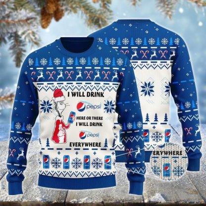pepsi cat hat will drink everywhere ugly christmas sweater 1 Pepsi Cat Hat Will Drink Everywhere Ugly Christmas Sweater - Image 1