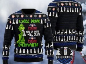 Peroni Grinch Will Drink Everywhere Ugly Christmas Sweater - Image 1