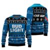 Personalized Bud Light Pine Tree Snowing Ugly Christmas Sweater - Image 1