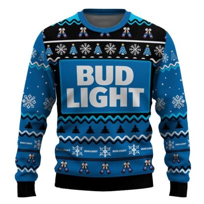 personalized bud light pine tree snowing ugly christmas sweater 2 Personalized Bud Light Pine Tree Snowing Ugly Christmas Sweater - Image 2