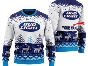 Personalized Bud Light Reindeer Ugly Christmas Sweater - Image 1
