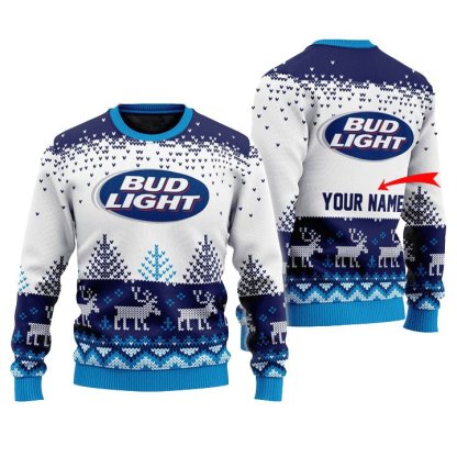 personalized bud light reindeer ugly christmas sweater 1 Personalized Bud Light Reindeer Ugly Christmas Sweater - Image 1