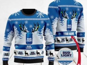 Personalized Bud Light Ugly Christmas Sweater Beer - Image 1