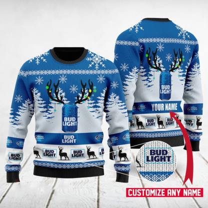 personalized bud light ugly christmas sweater beer 1 Personalized Bud Light Ugly Christmas Sweater Beer - Image 1