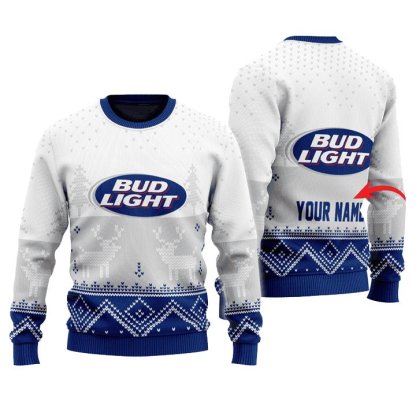 personalized bud light winter reindeer ugly christmas sweater 1 Personalized Bud Light Winter Reindeer Ugly Christmas Sweater - Image 1