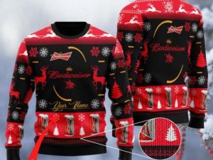 Personalized Budweiser Ugly Christmas Sweater Holiday Gift - Image 1