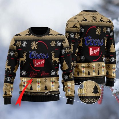 personalized coors banquet black ugly christmas sweater 1 Personalized Coors Banquet Black Ugly Christmas Sweater - Image 1