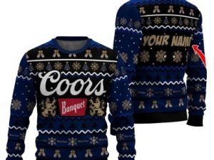 Personalized Coors Banquet Pine Tree Snowing Ugly Christmas Sweater - Image 1