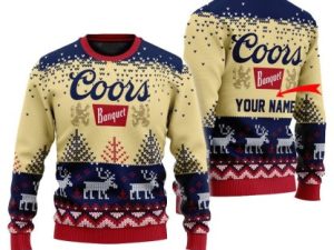 Personalized Coors Banquet Reindeer Ugly Christmas Sweater - Image 1