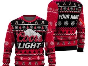 Personalized Coors Light Pine Tree Snowing Ugly Christmas Sweater - Image 1