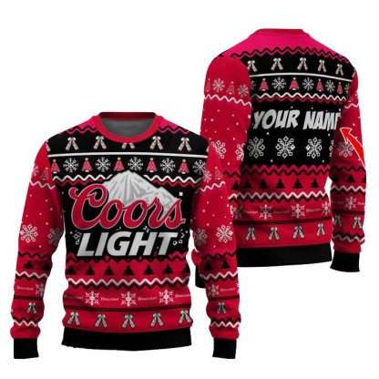 personalized coors light pine tree snowing ugly christmas sweater 1 Personalized Coors Light Pine Tree Snowing Ugly Christmas Sweater - Image 1