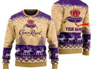 Personalized Crown Royal Reindeer Ugly Christmas Sweater - Image 1