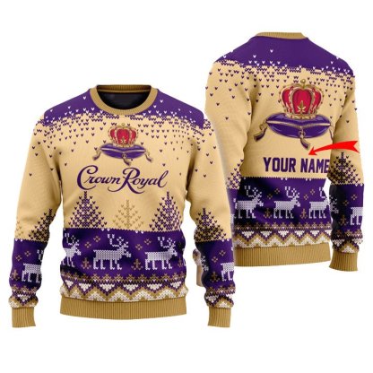 personalized crown royal reindeer ugly christmas sweater 1 Personalized Crown Royal Reindeer Ugly Christmas Sweater - Image 1