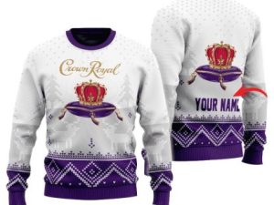 Personalized Crown Royal Winter Reindeer Ugly Christmas Sweater - Image 1