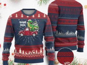 Personalized Dinosaur Ugly Christmas Sweater - Image 1