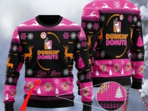 Personalized Dunkin Donuts Black Ugly Christmas Sweater - Image 1
