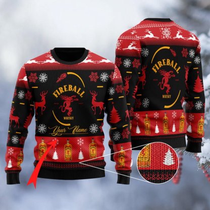 personalized fireball black ugly christmas sweater 1 Personalized Fireball Black Ugly Christmas Sweater - Image 1