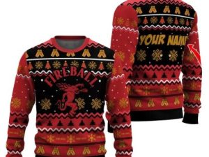 Personalized Fireball Pine Tree Snowing Ugly Christmas Sweater - Image 1