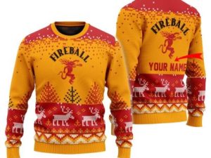 Personalized Fireball Reindeer Ugly Christmas Sweater - Image 1