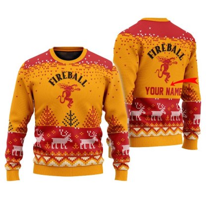 personalized fireball reindeer ugly christmas sweater 1 Personalized Fireball Reindeer Ugly Christmas Sweater - Image 1