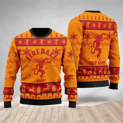 personalized fireball ugly christmas sweater 1 Personalized Fireball Ugly Christmas Sweater - Image 1